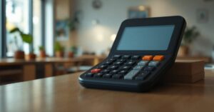 Calcul de la TVA sur une facture avec calculatrice et documents comptables sur un bureau moderne