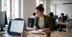 Interface Pennylane comptabilité sur écran d'ordinateur dans un bureau moderne