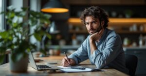 Calcul taxes foncières : documents fiscaux et calculatrice sur un bureau moderne